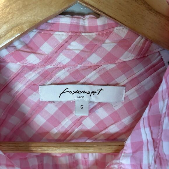 FoxCroft NYC Pink Plaid Button Up Top Pleated Textured Blouse Womens Sz 6 - Picture 4 of 8